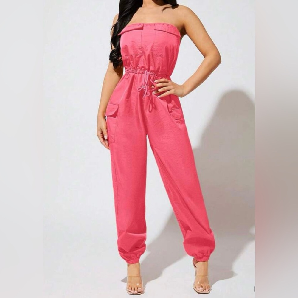 NWT Pink Cargo Jumpsuit Size XS but runs big, very comfortably fits size S